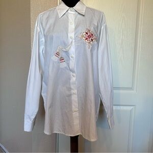 Vintage George Georgiou Poplin Cotton Embroidered‎ Shirt Size 12